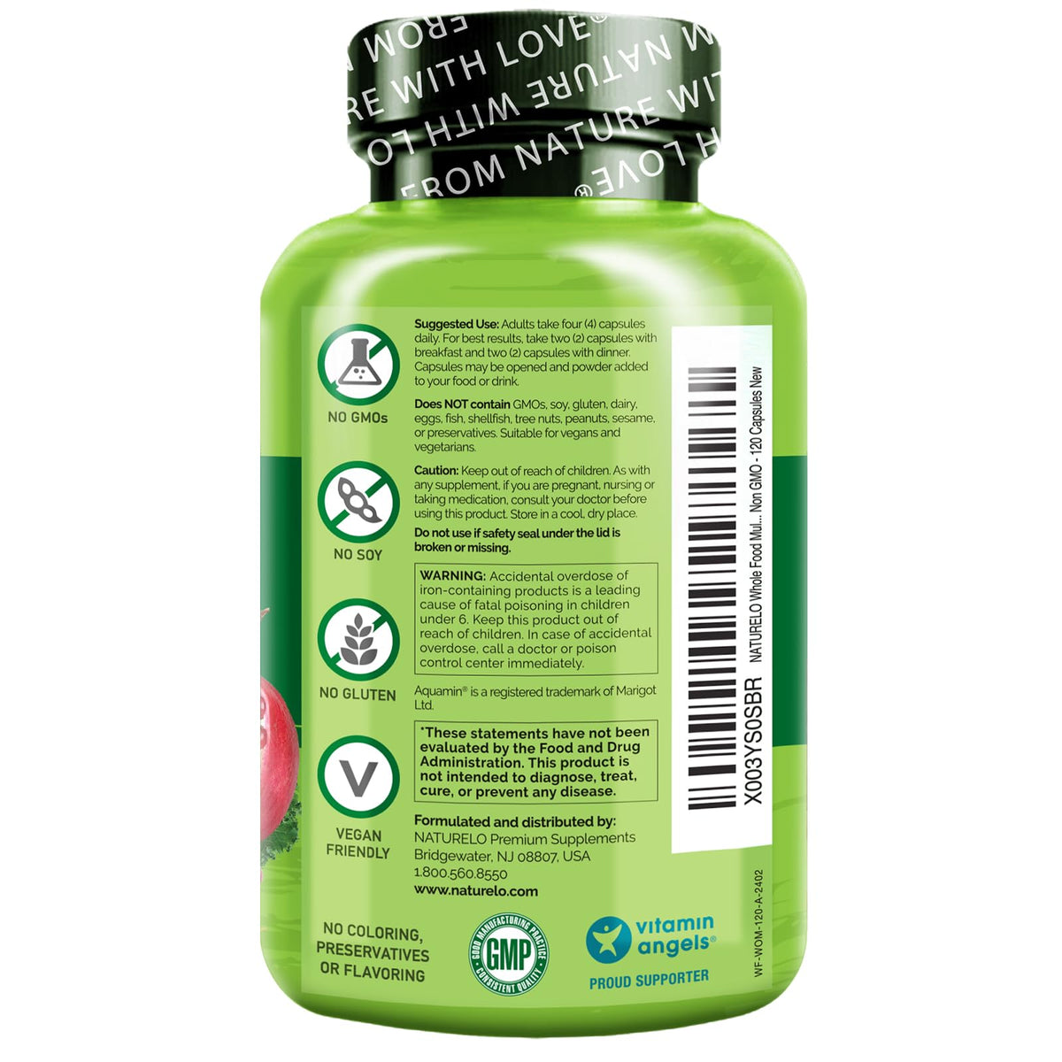 NATURELO Multivitamines Complètes 120 Capsules avec fruits et légumes