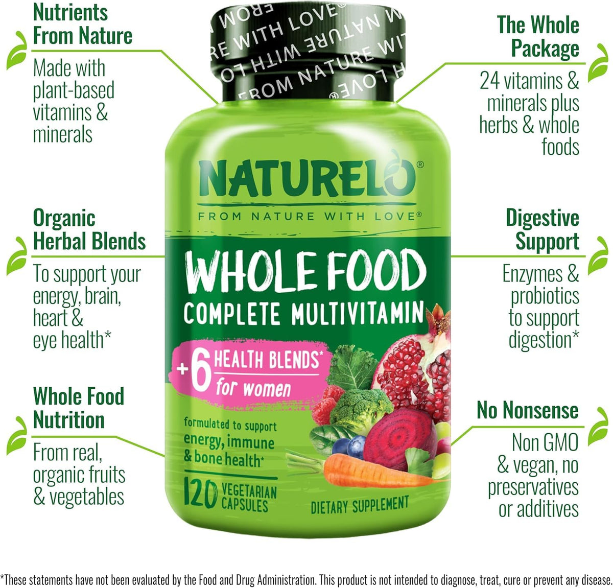 NATURELO Multivitamines Complètes 120 Capsules avec ingrédients naturels