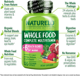 NATURELO Multivitamines Complètes 120 Capsules avec ingrédients naturels