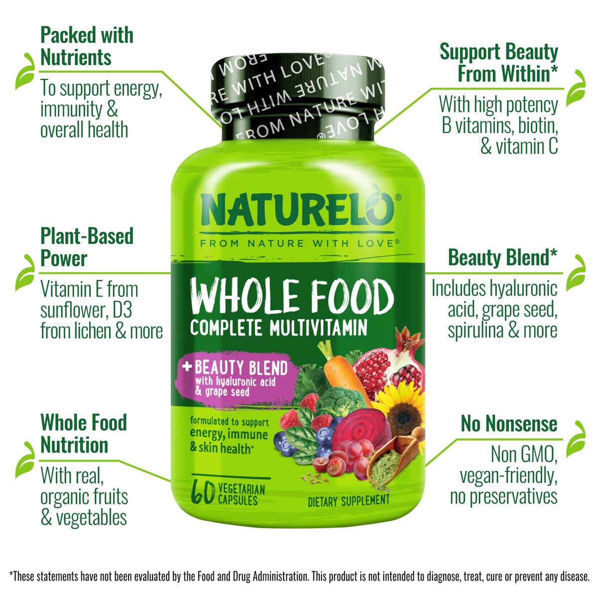 NATURELO Multivitamines Complètes 60 Capsules Végétales emballage