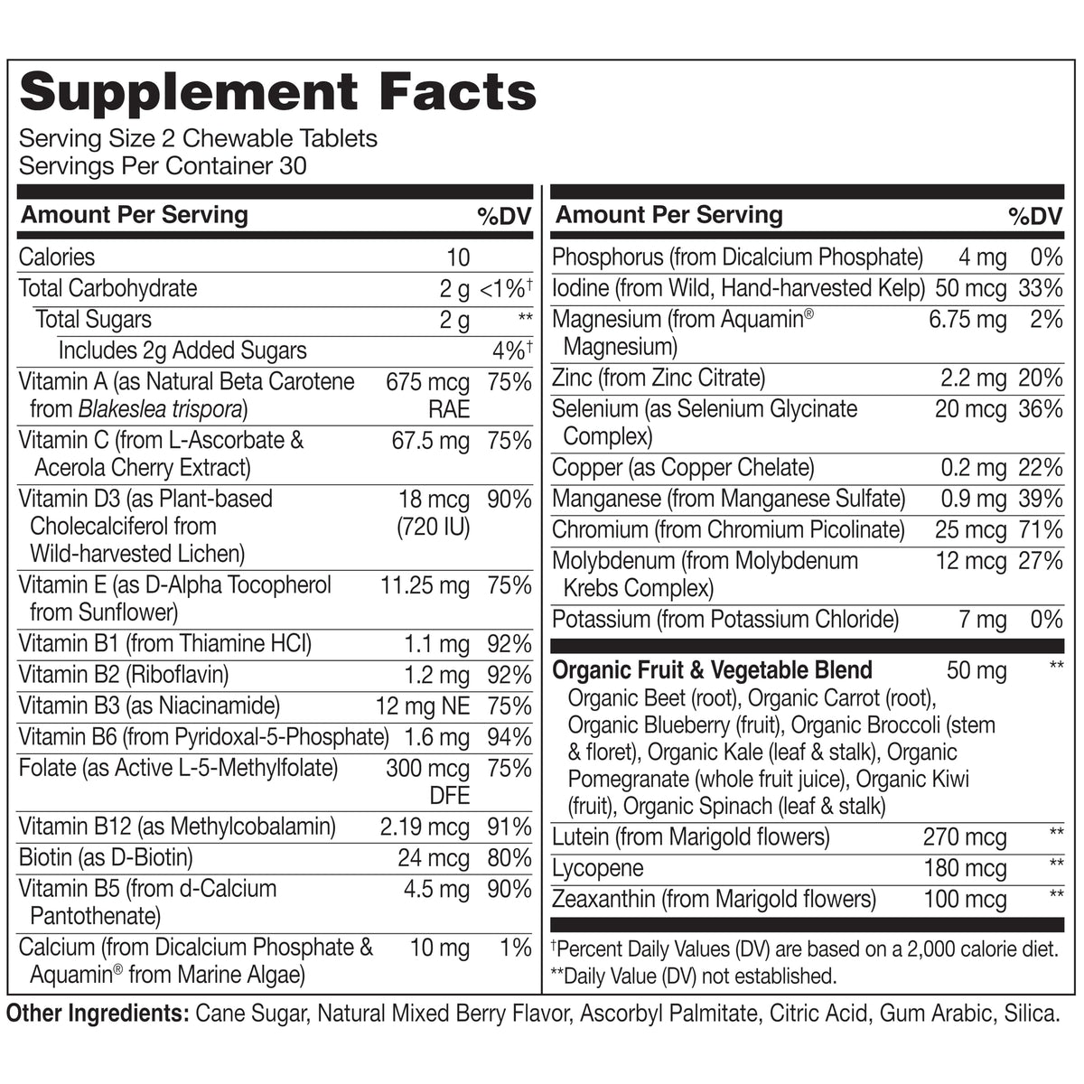 NATURELO multivitamines enfants tableau nutritionnel