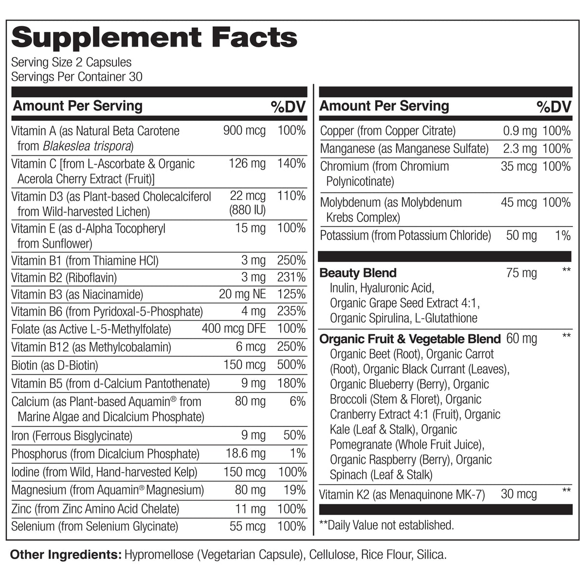 NATURELO Multivitamines Entières 60 Capsules Végétales, capsules à l'intérieur du flacon