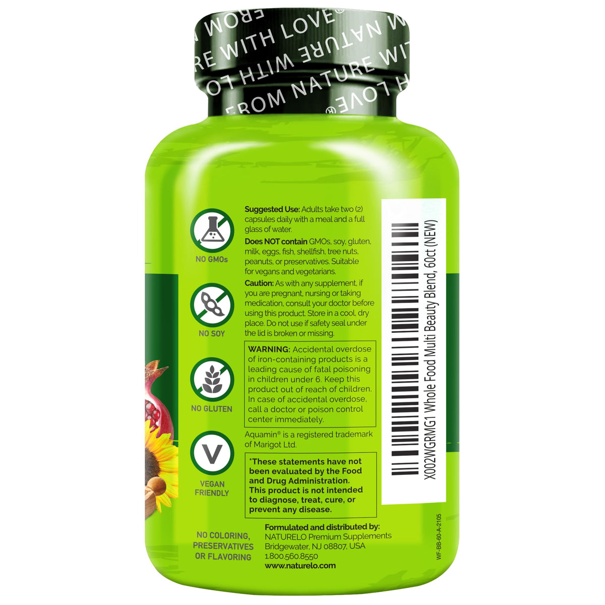 NATURELO Multivitamines Entières, présentation du produit sur une table