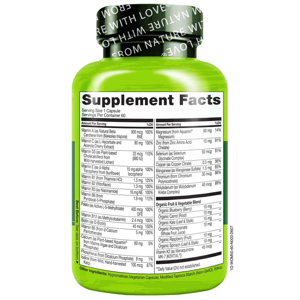 NATURELO Multivitamines Femmes 50+ 60 Comprimés sur une table