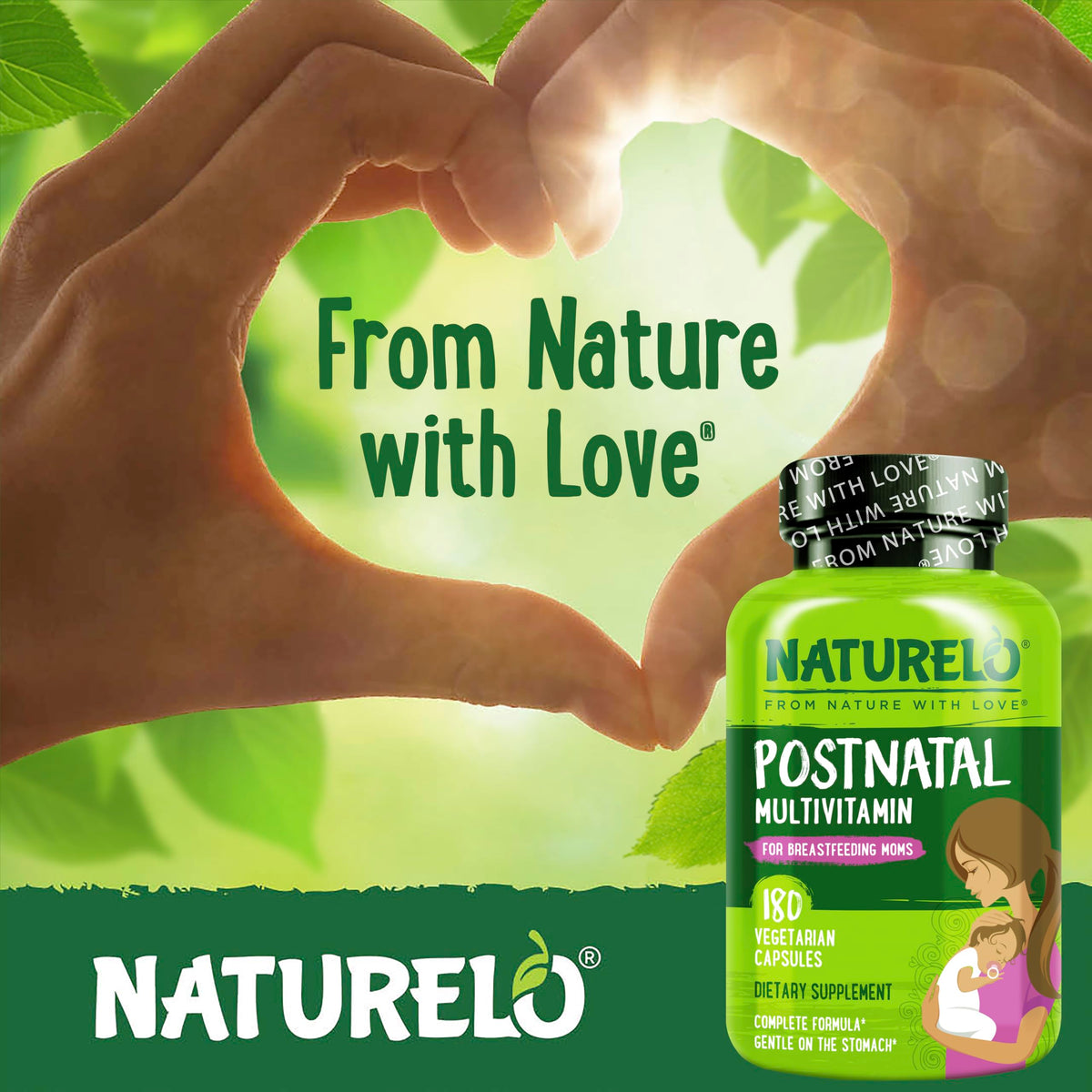 NATURELO Multivitamines Postnatales 180 Capsules à côté d'herbes