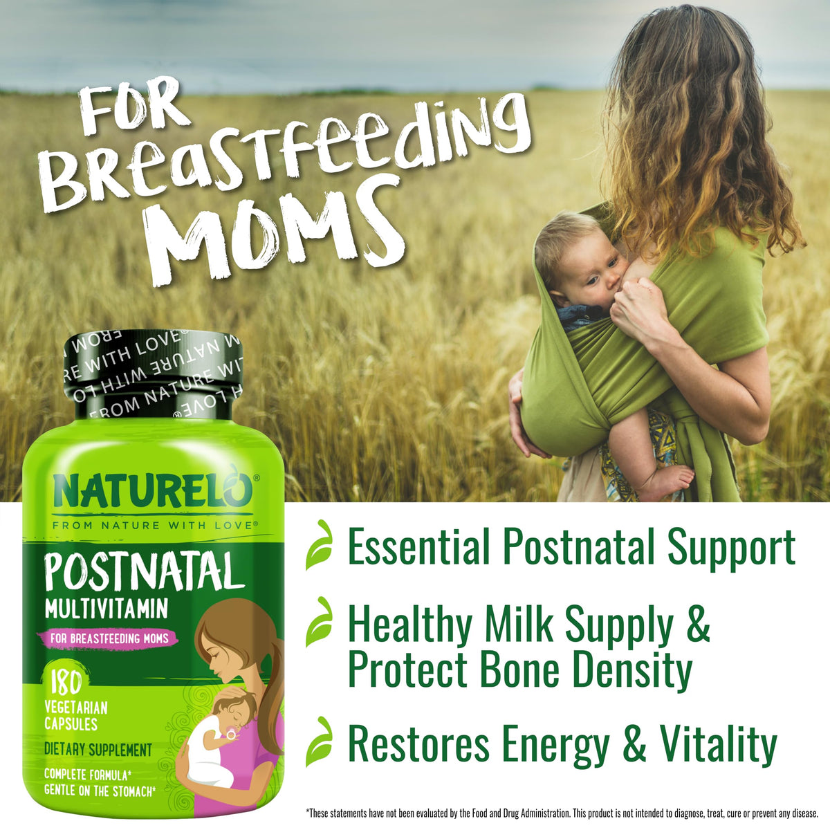 NATURELO Multivitamines Postnatales 180 Capsules avec étiquette des ingrédients