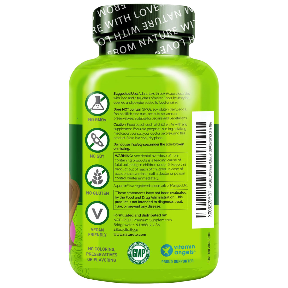 NATURELO Multivitamines Postnatales 180 Capsules avec fond naturel
