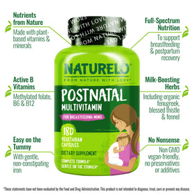 NATURELO Multivitamines Postnatales 180 Capsules côté gauche