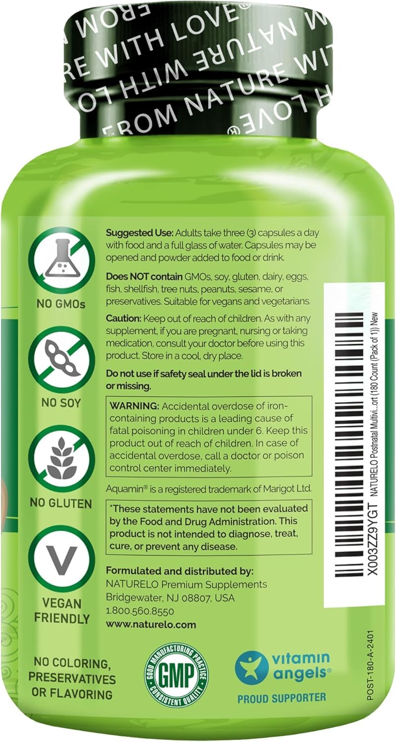 NATURELO Multivitamines Postnatales 180 capsules sur fond blanc