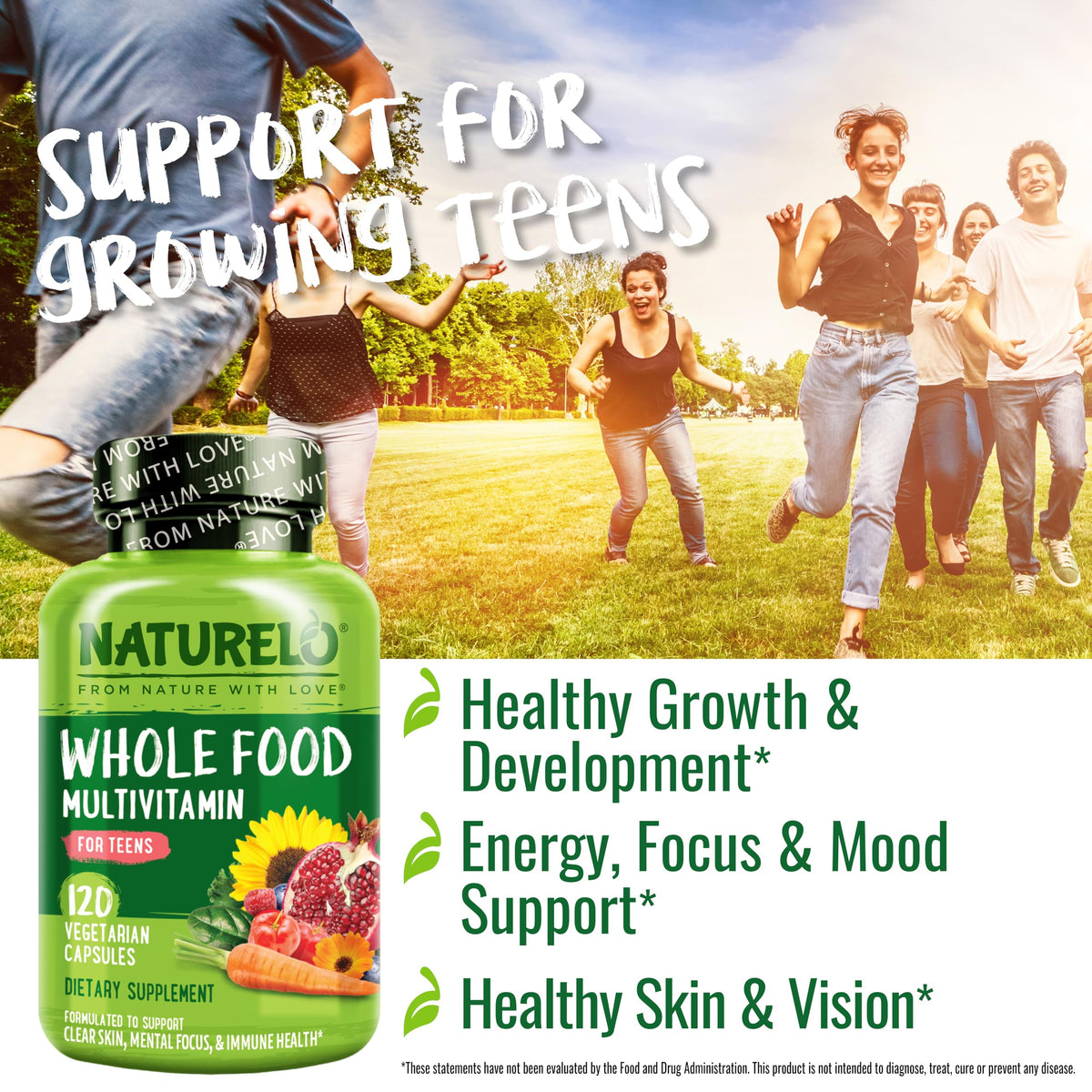 NATURELO Multivitamines pour Adolescents 120 Capsules avec fruits et légumes
