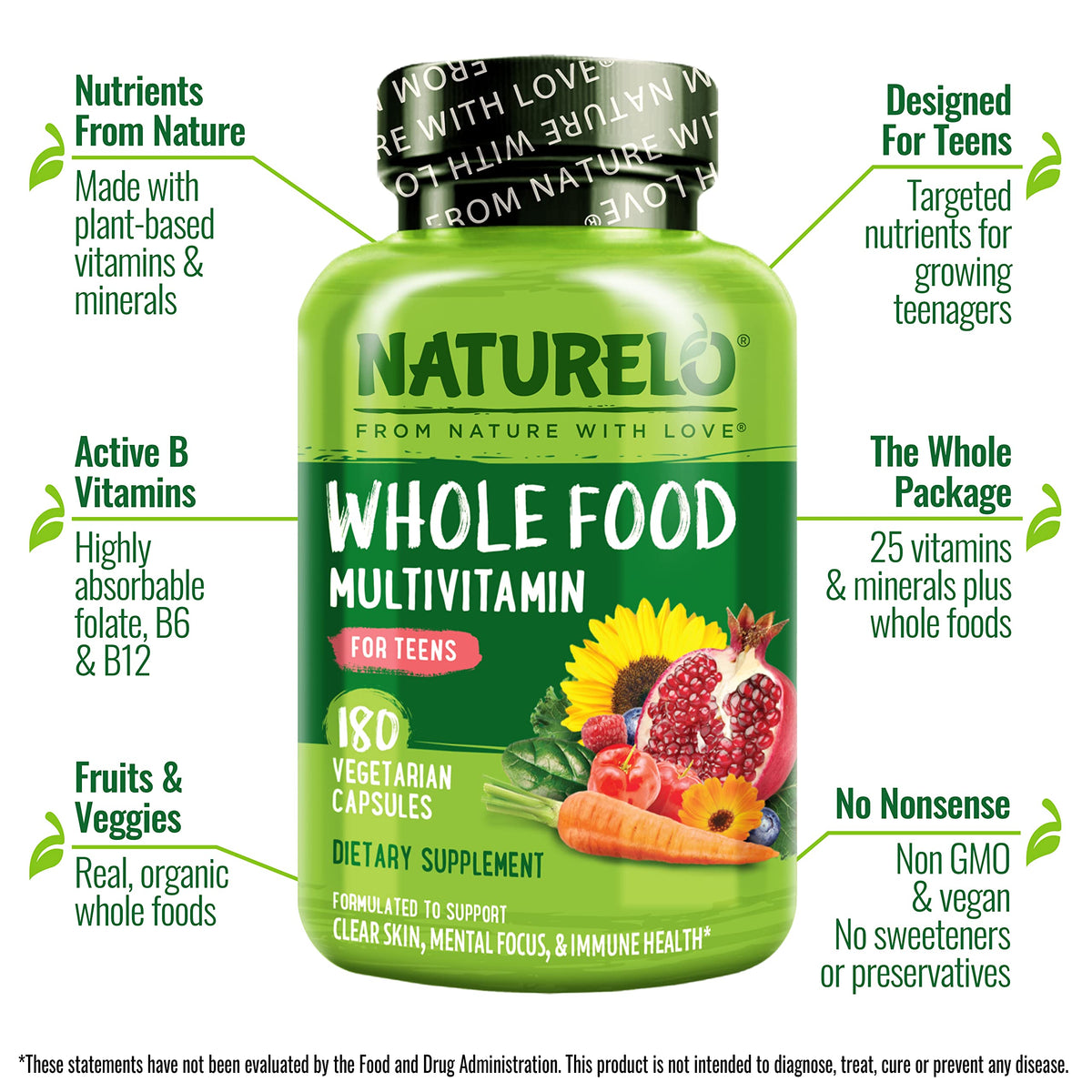 NATURELO Multivitamines pour Adolescents 180 capsules packaging