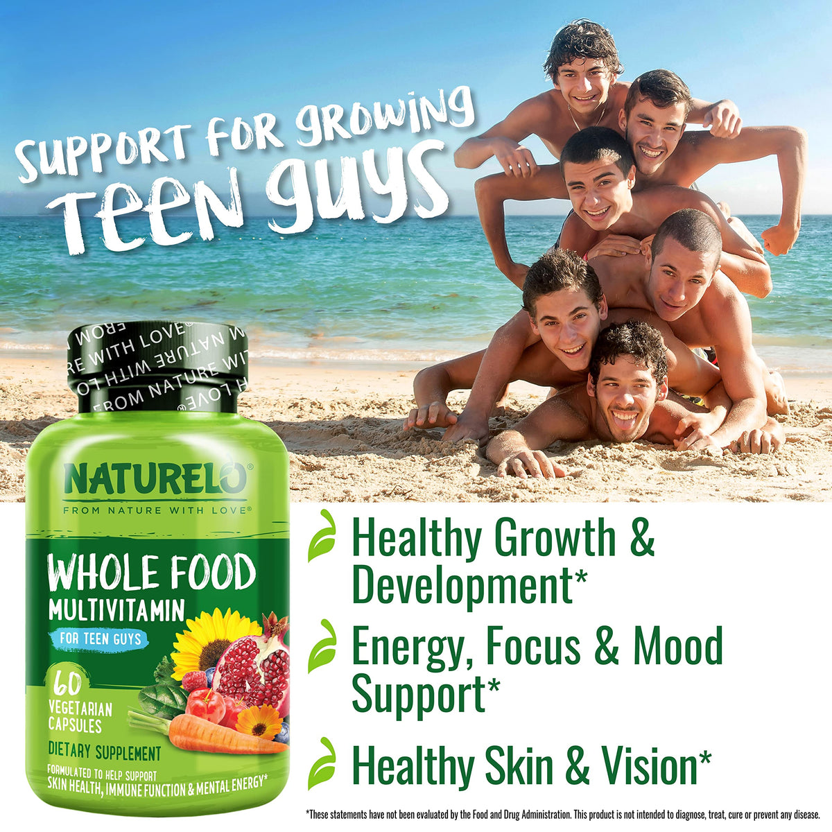NATURELO Multivitamines pour Adolescents 60 Capsules - capsules ouvertes