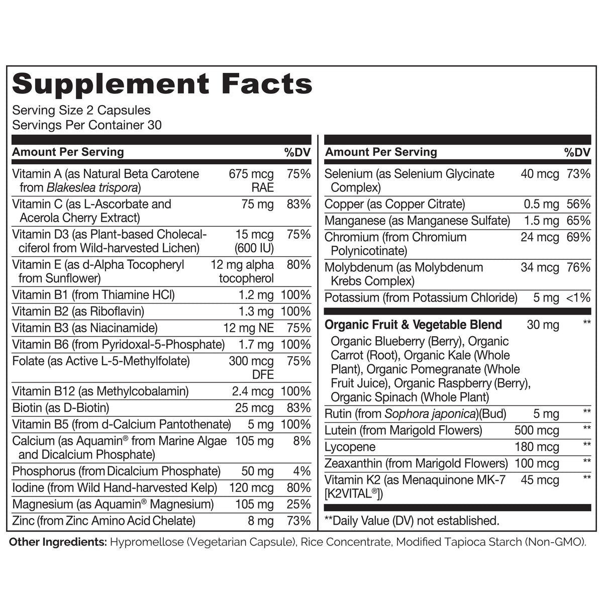 NATURELO Multivitamines pour Adolescents 60 Capsules - côté droit