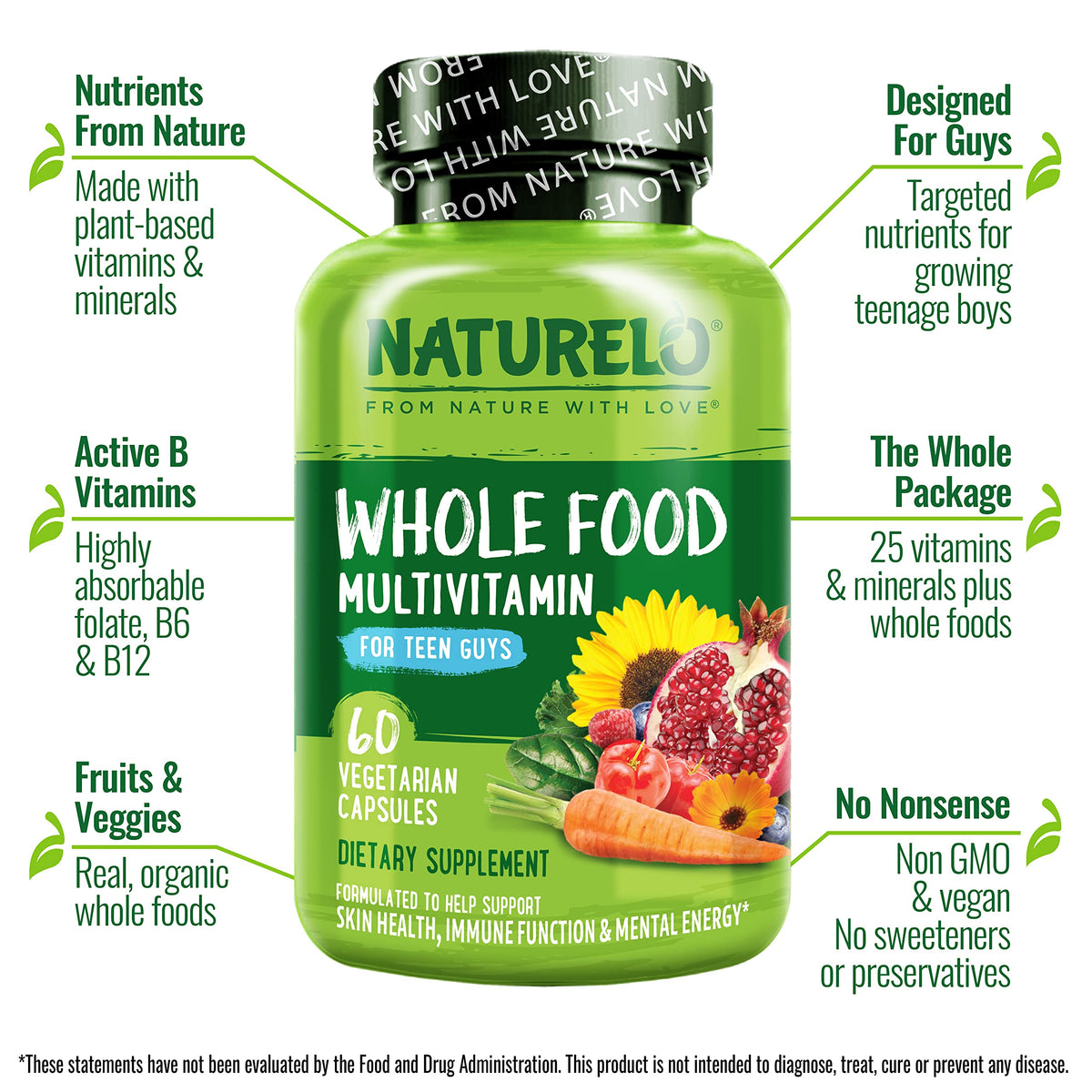 NATURELO Multivitamines pour Adolescents 60 Capsules - vue arrière