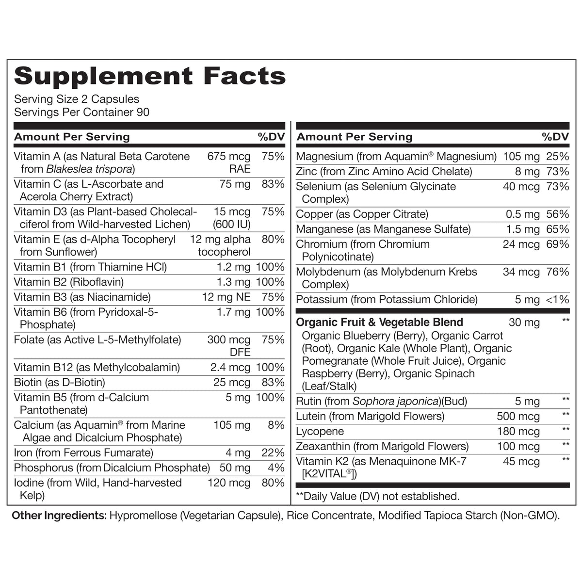 NATURELO Multivitamines pour Adolescents ingrédients naturels