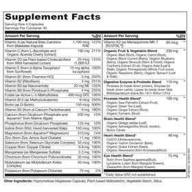 NATURELO Multivitamines pour Hommes 50+ avec fruits et légumes bio