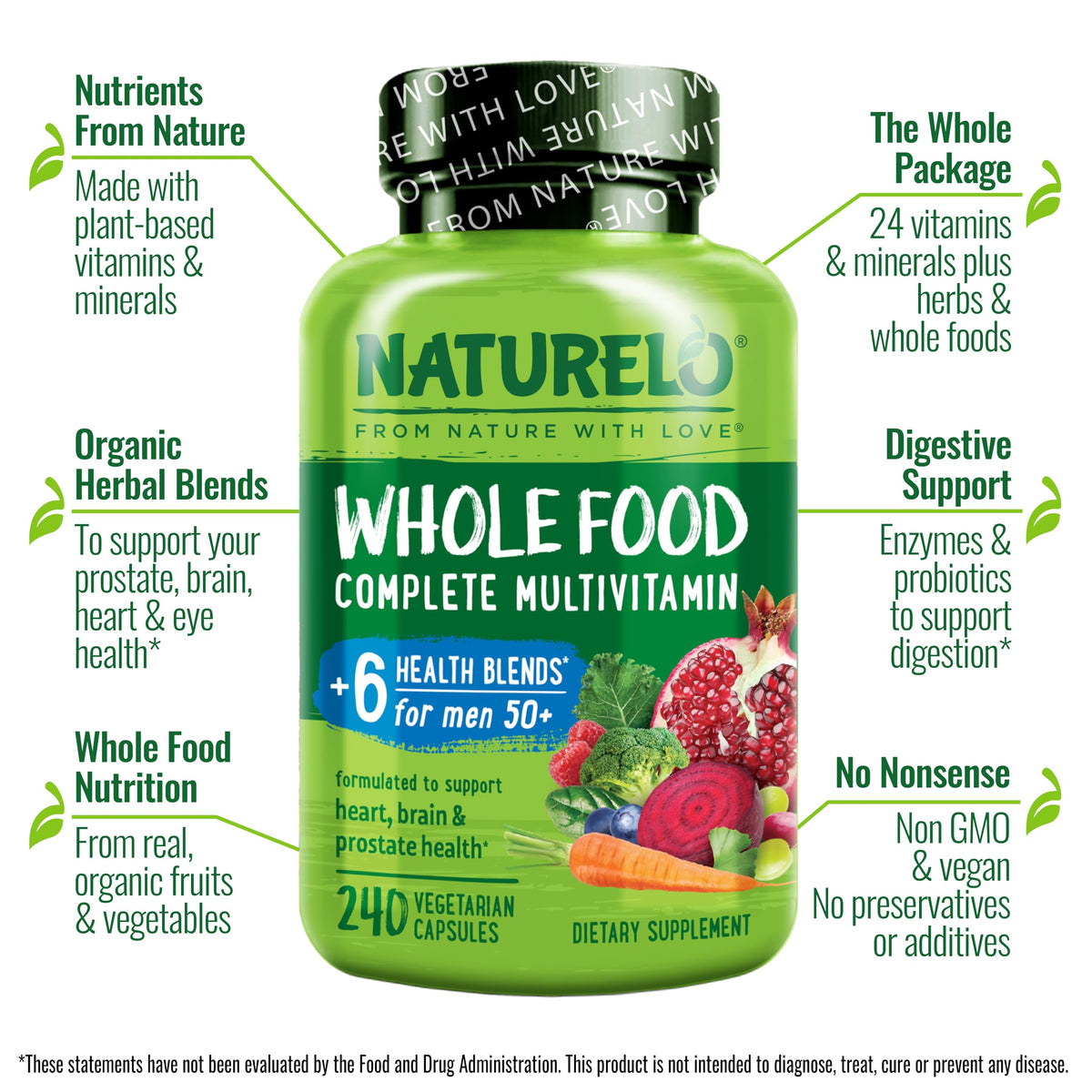 NATURELO Multivitamines pour Hommes 50+ - capsules végétales