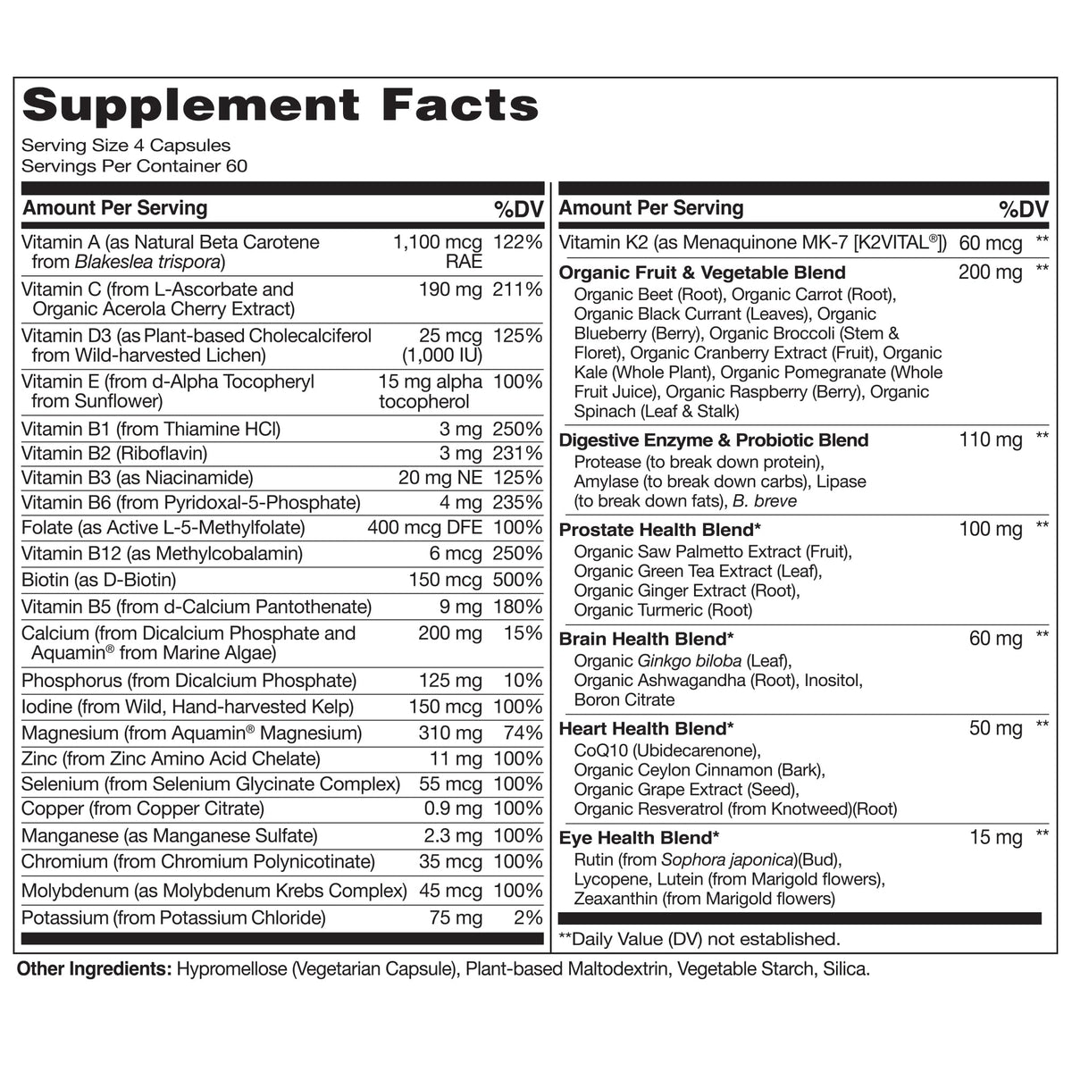 NATURELO Multivitamines pour Hommes 50+ - ingrédients naturels