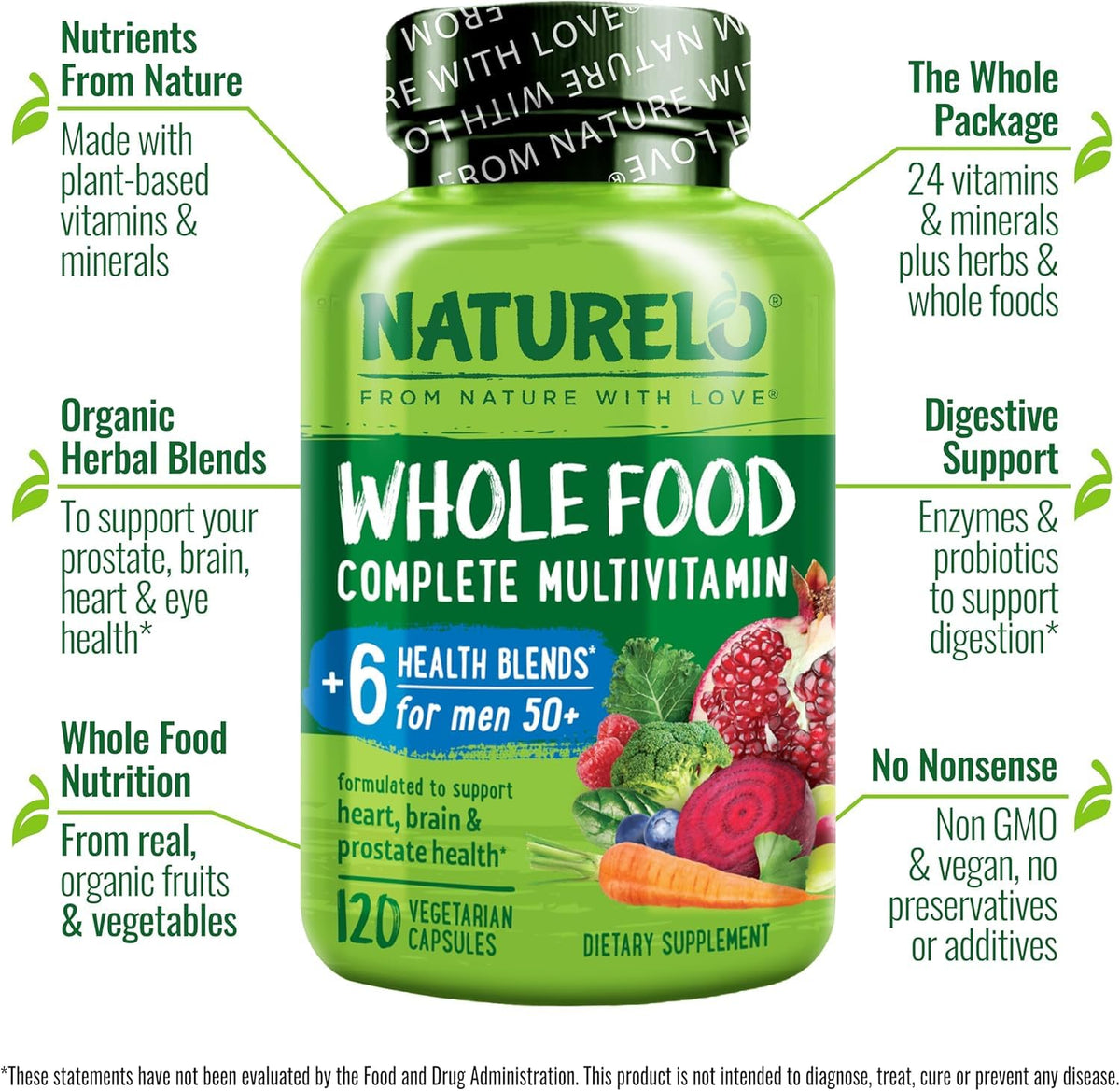 NATURELO Multivitamines pour Hommes 50+ sur fond blanc