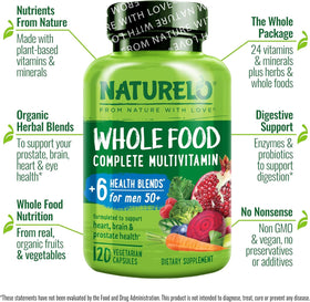 NATURELO Multivitamines pour Hommes 50+ sur fond blanc