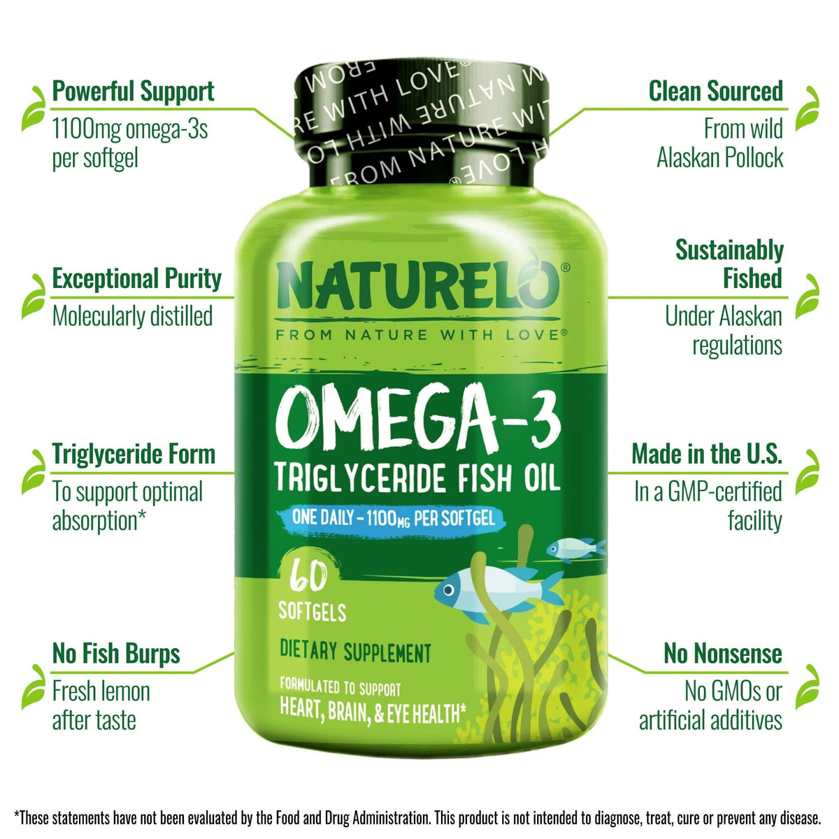 NATURELO Omega 3 1100mg gélules avec bouchon