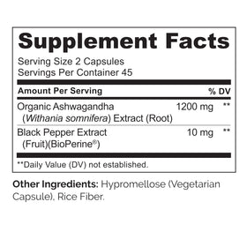 NATURELO Poudre de Racine d'Ashwagandha Bio 90 Capsules Végétales avec étiquette