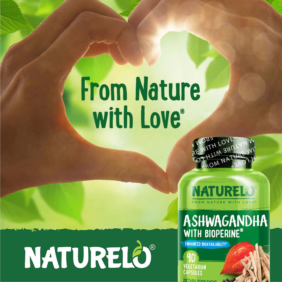 NATURELO Poudre de Racine d'Ashwagandha Bio 90 Capsules Végétales en main