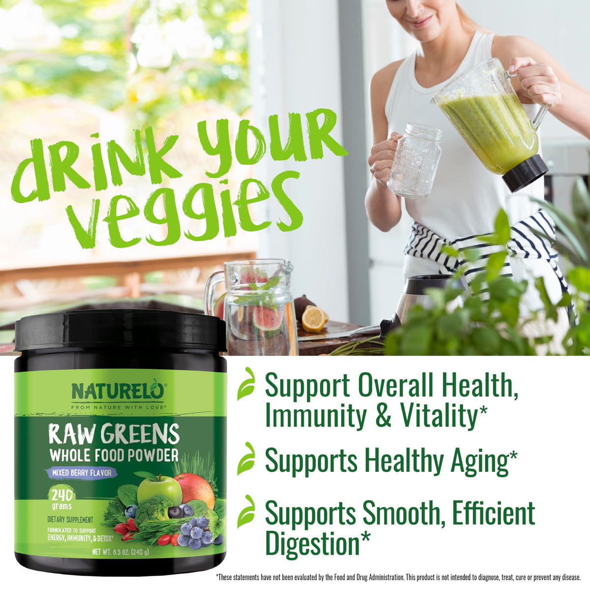 NATURELO Poudre Superfood Greens 240g - emballage