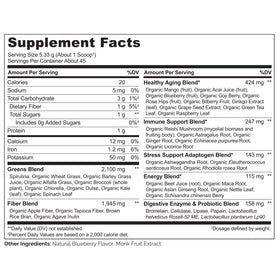 NATURELO Poudre Superfood Greens 240g - ingrédients organiques
