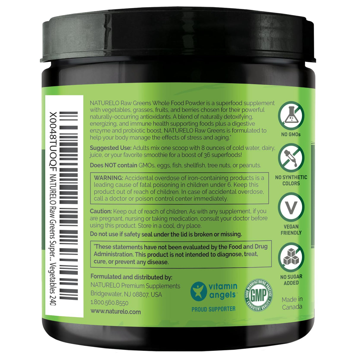 NATURELO Poudre Superfood Greens 240g - vue latérale