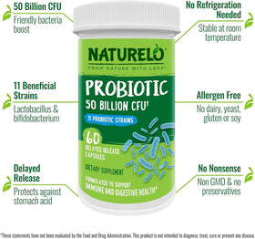 NATURELO Probiotiques 60 Capsules avec des ingrédients naturels