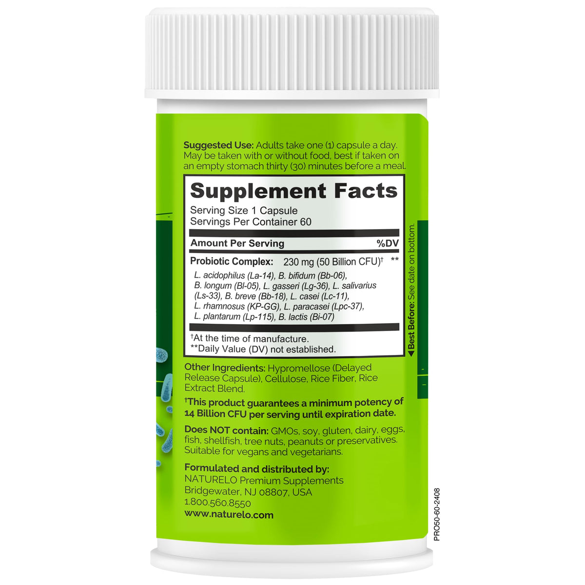 NATURELO Probiotiques 60 Capsules avec étiquette