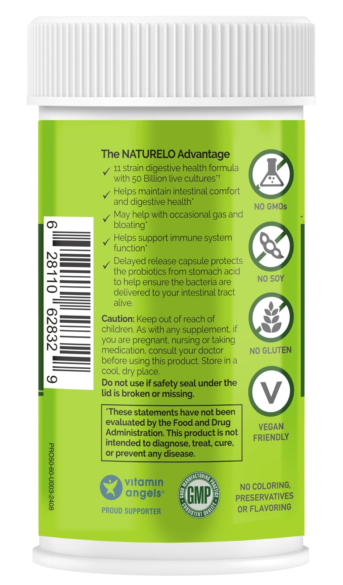 NATURELO Probiotiques 60 Capsules avec étiquette visible
