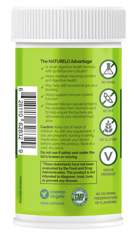 NATURELO Probiotiques 60 Capsules avec étiquette visible