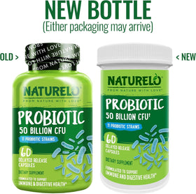 NATURELO Probiotiques 60 Capsules avec un verre d'eau