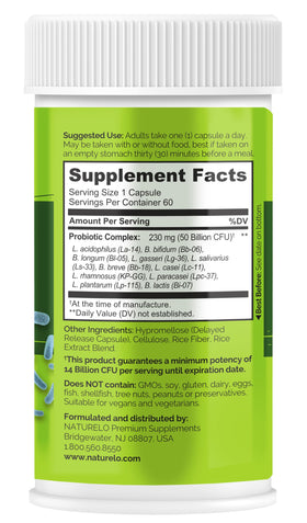 NATURELO Probiotiques 60 Capsules sur fond blanc