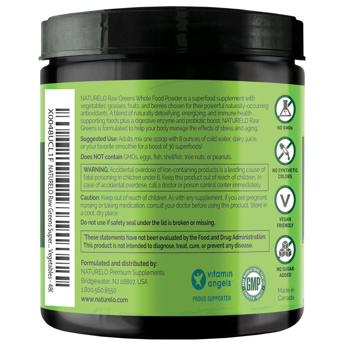 NATURELO Raw Greens Poudre Superaliment 480g avec fruits frais