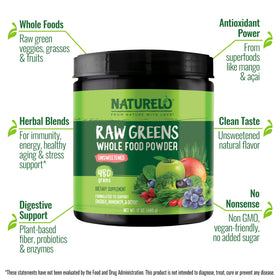 NATURELO Raw Greens Poudre Superaliment 480g emballage