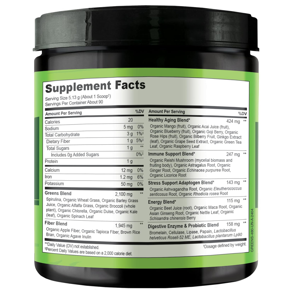 NATURELO Raw Greens Poudre Superaliment 480g sur une table