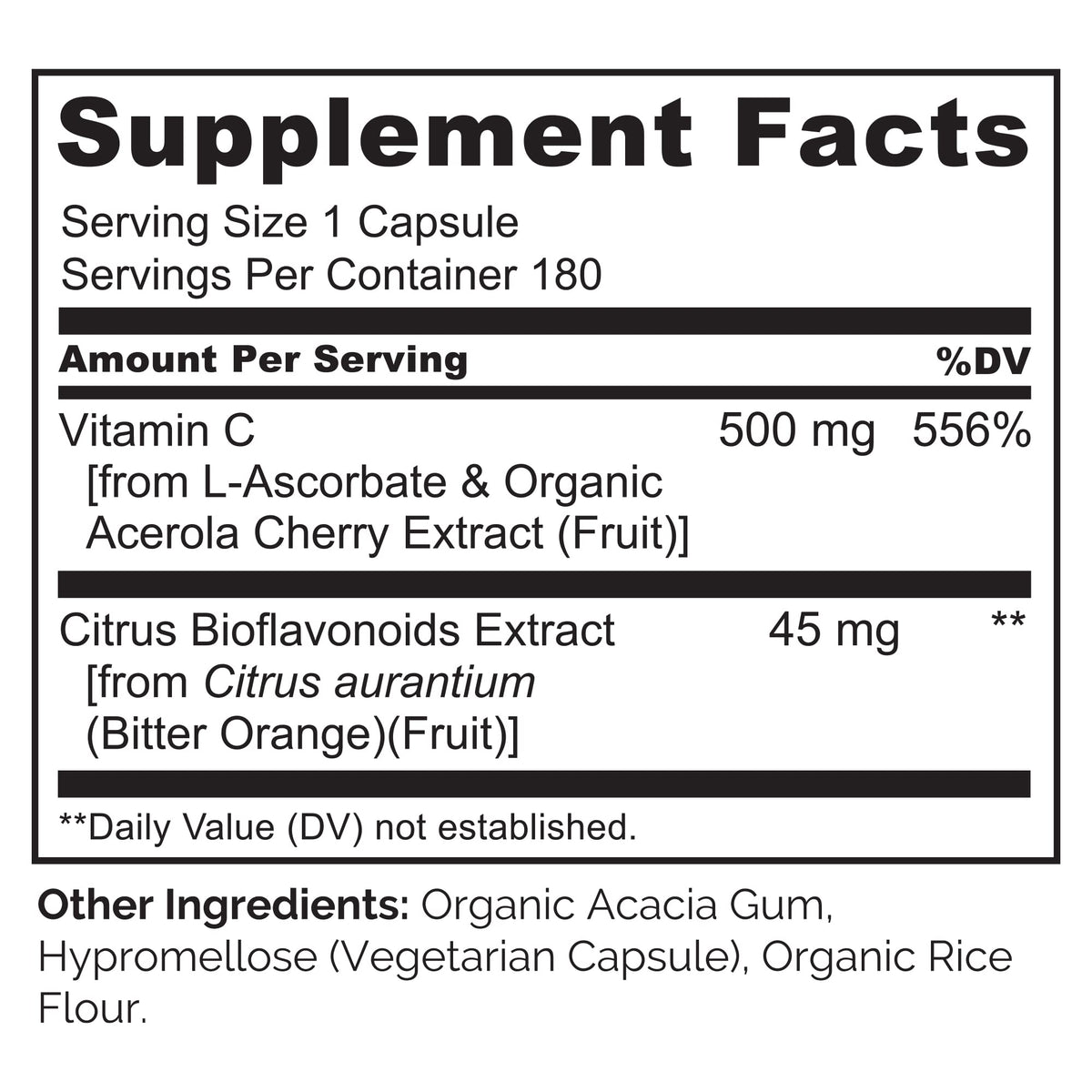 NATURELO Vitamine C 500 mg 180 capsules avec bioflavonoïdes