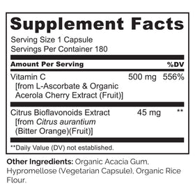 NATURELO Vitamine C 500 mg 180 capsules avec bioflavonoïdes