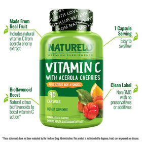 NATURELO Vitamine C 500 mg 180 capsules avec cerises acerola