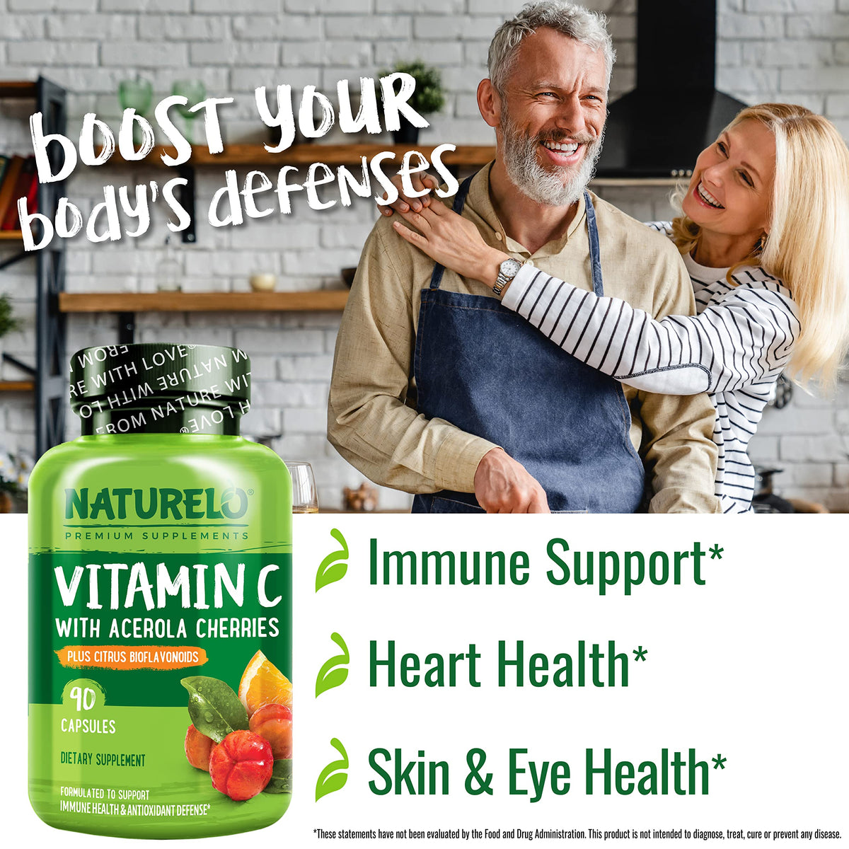 NATURELO Vitamine C 500 mg 180 capsules sur fond blanc