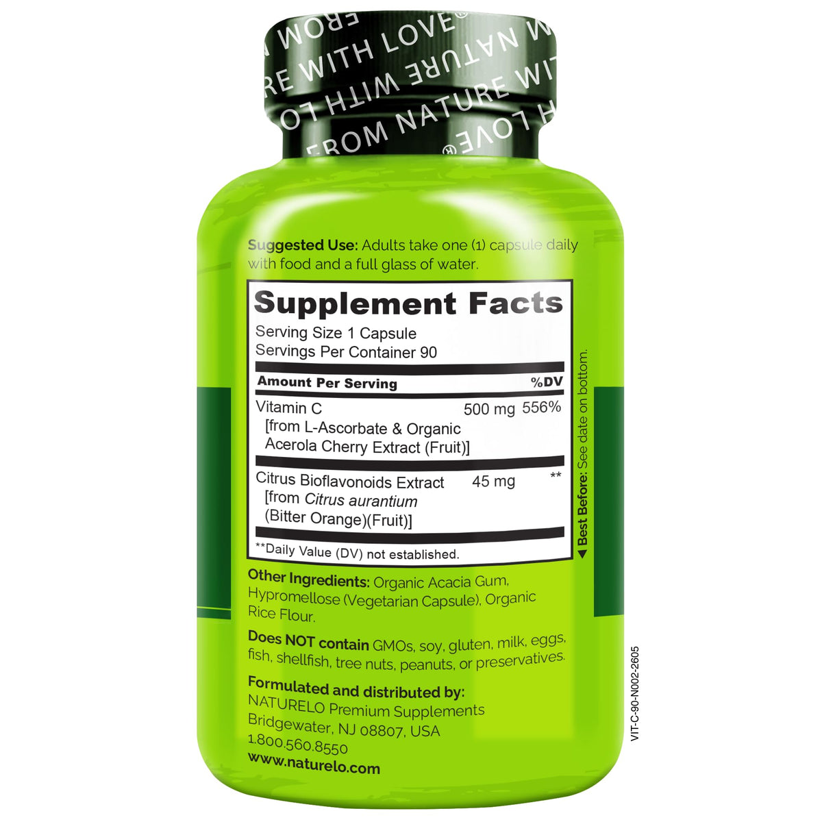 NATURELO Vitamine C 500 mg, prise de capsules avec un verre d'eau
