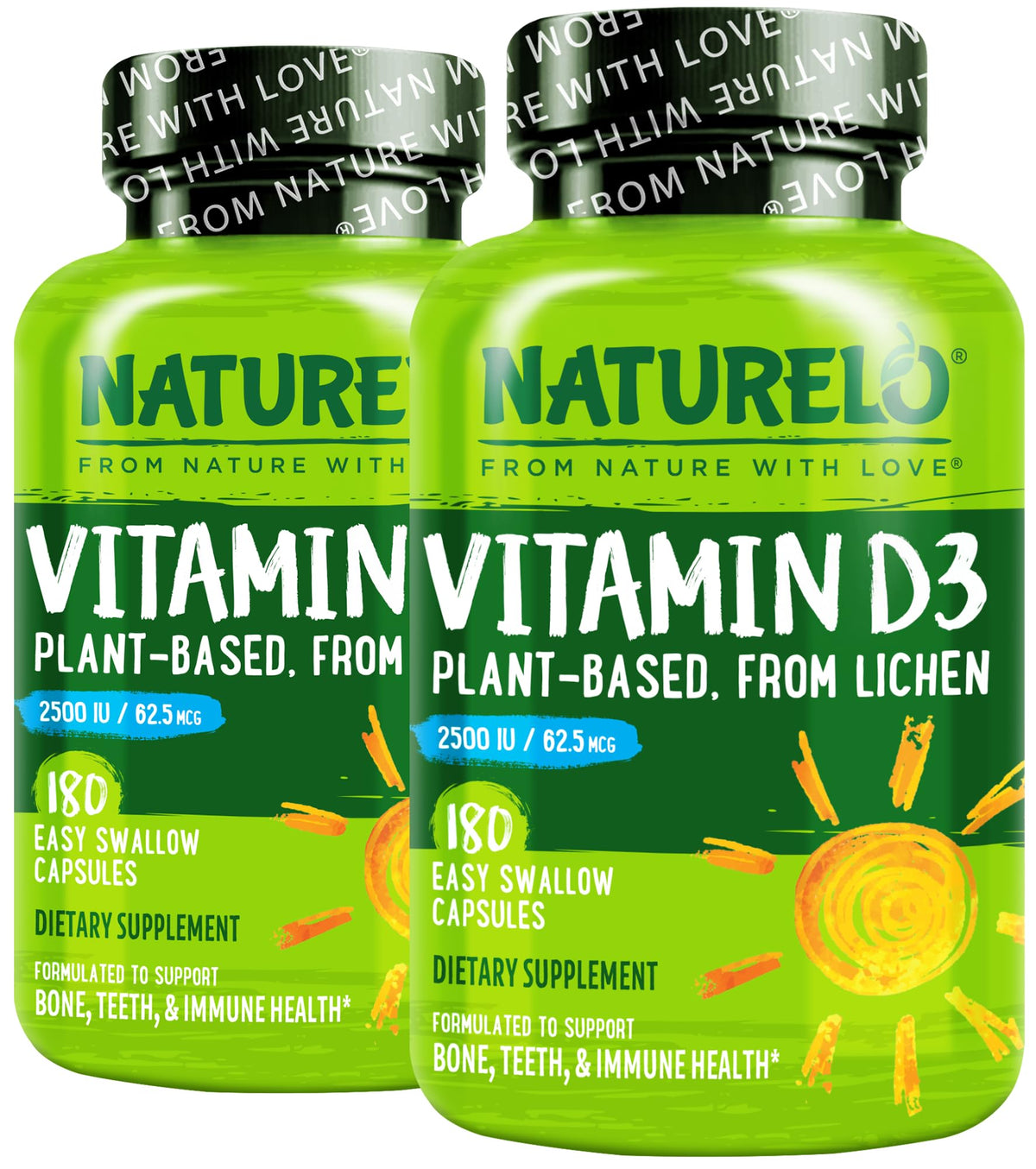 NATURELO Vitamine D3 2500 IU 180 capsules vue de face