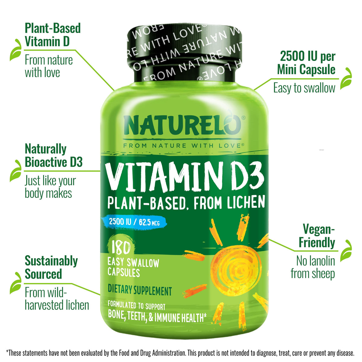 NATURELO Vitamine D3 2500 IU flacon avec capsules