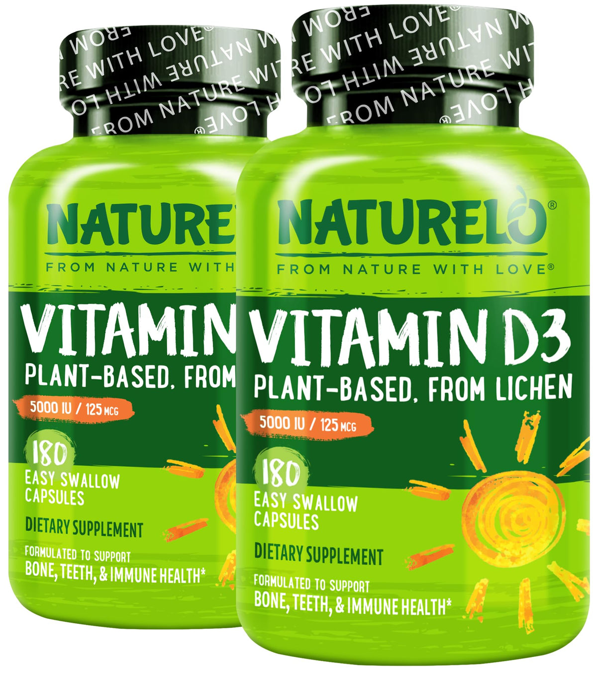 NATURELO Vitamine D3 5000 IU 180 capsules, vue de face