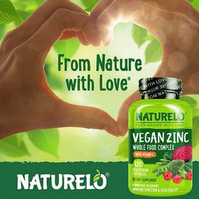 NATURELO Zinc Végétal 120 Capsules sur une table en bois