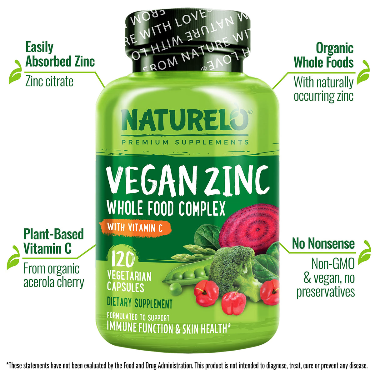 NATURELO Zinc Végétal capsules avec étiquette