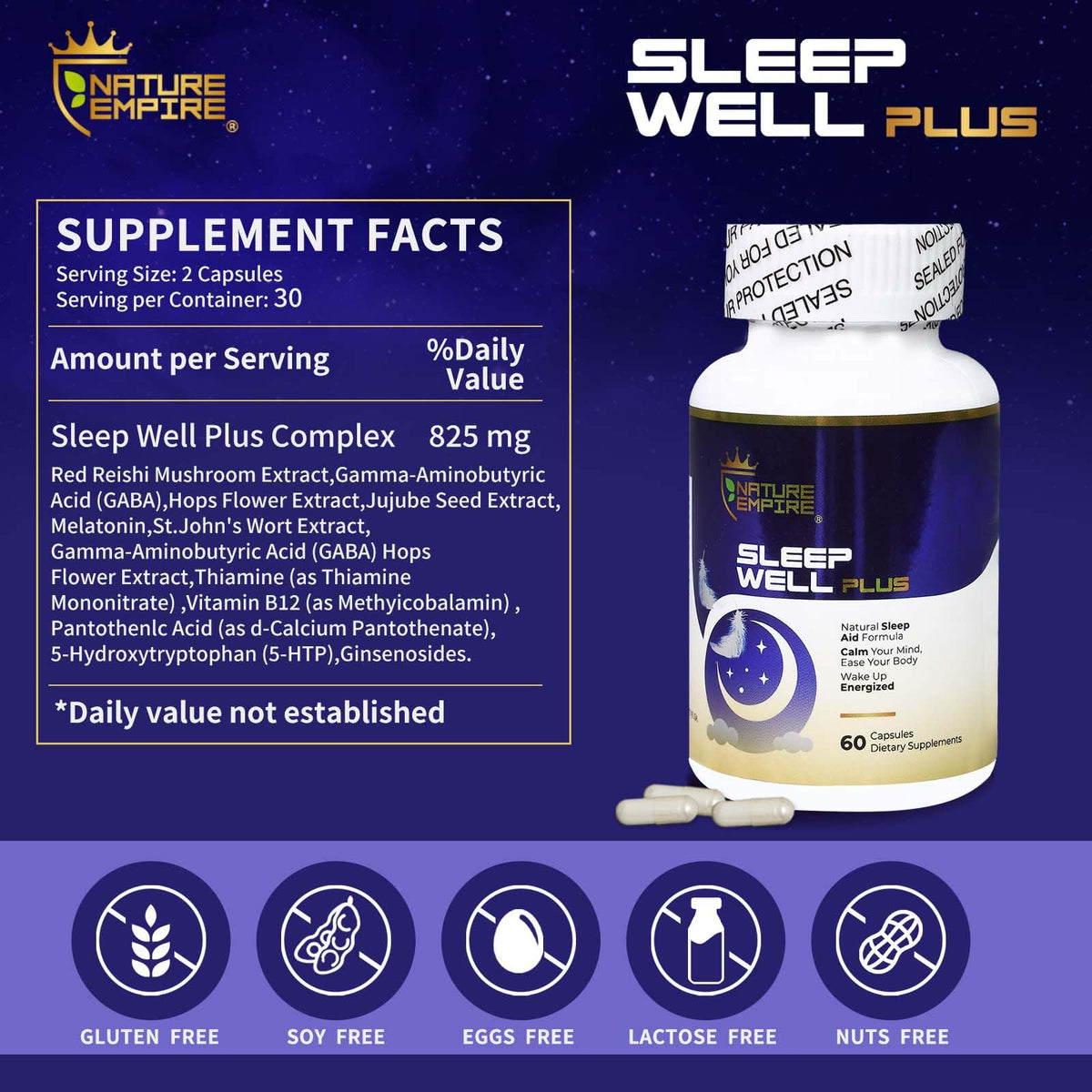 NATUREMPIRE Compléments Sommeil 60 capsules, vue de dos